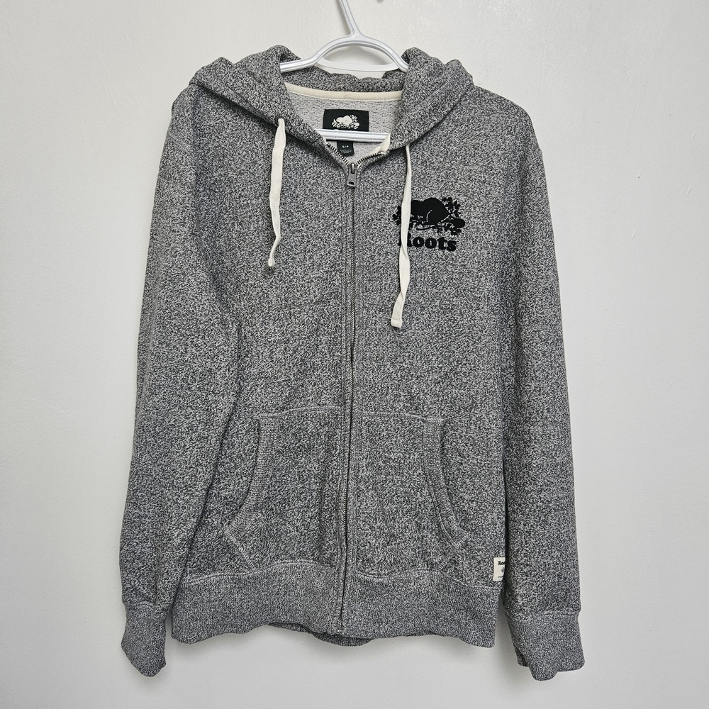 Roots Sz Small Charcoal Salt & Pepper Open Zip-Up Hooded Swestshirt